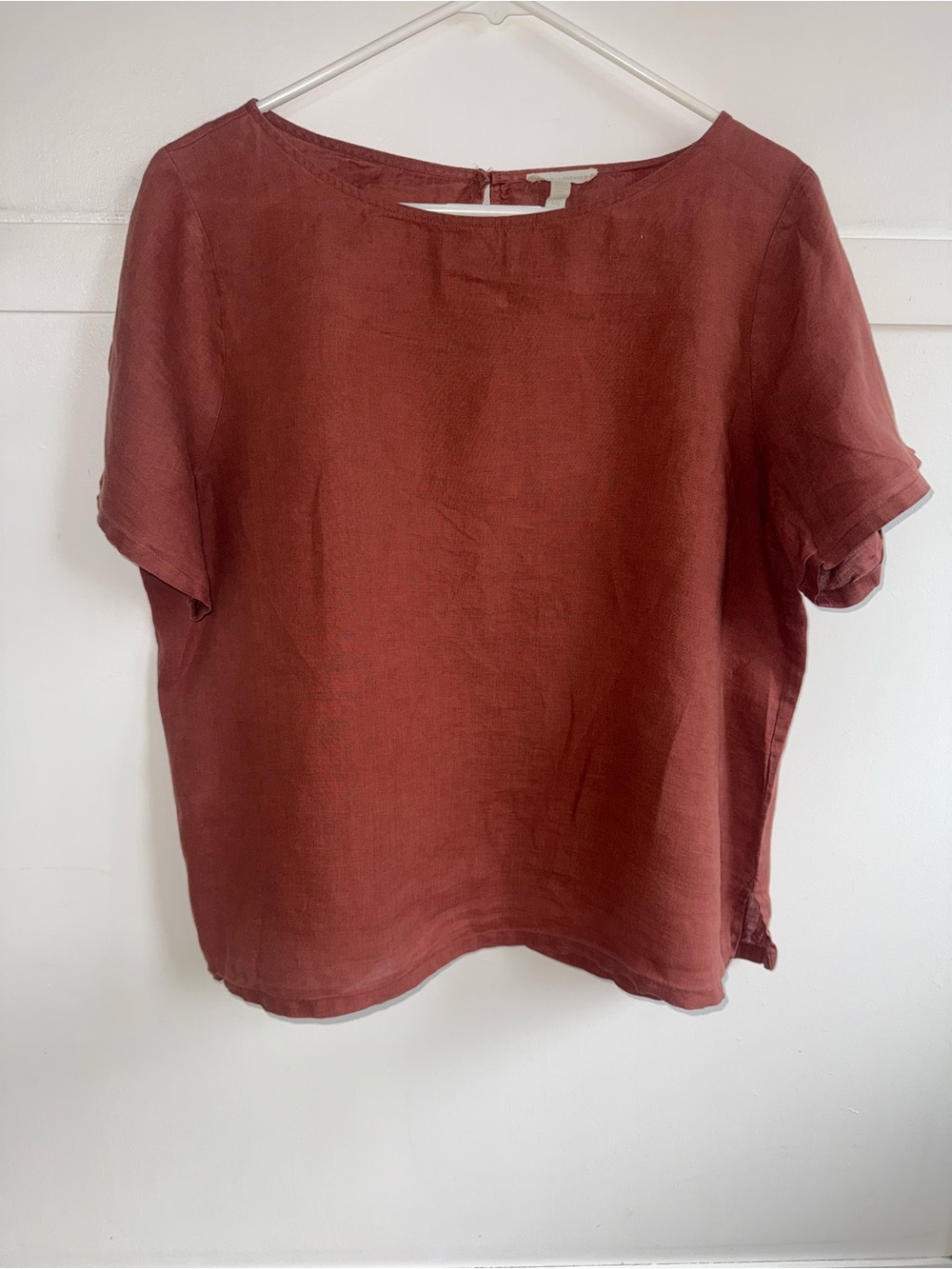 Eileen Fisher Organic Linen Box Top Shirt Bateau Boat Neck Terracotta Large
